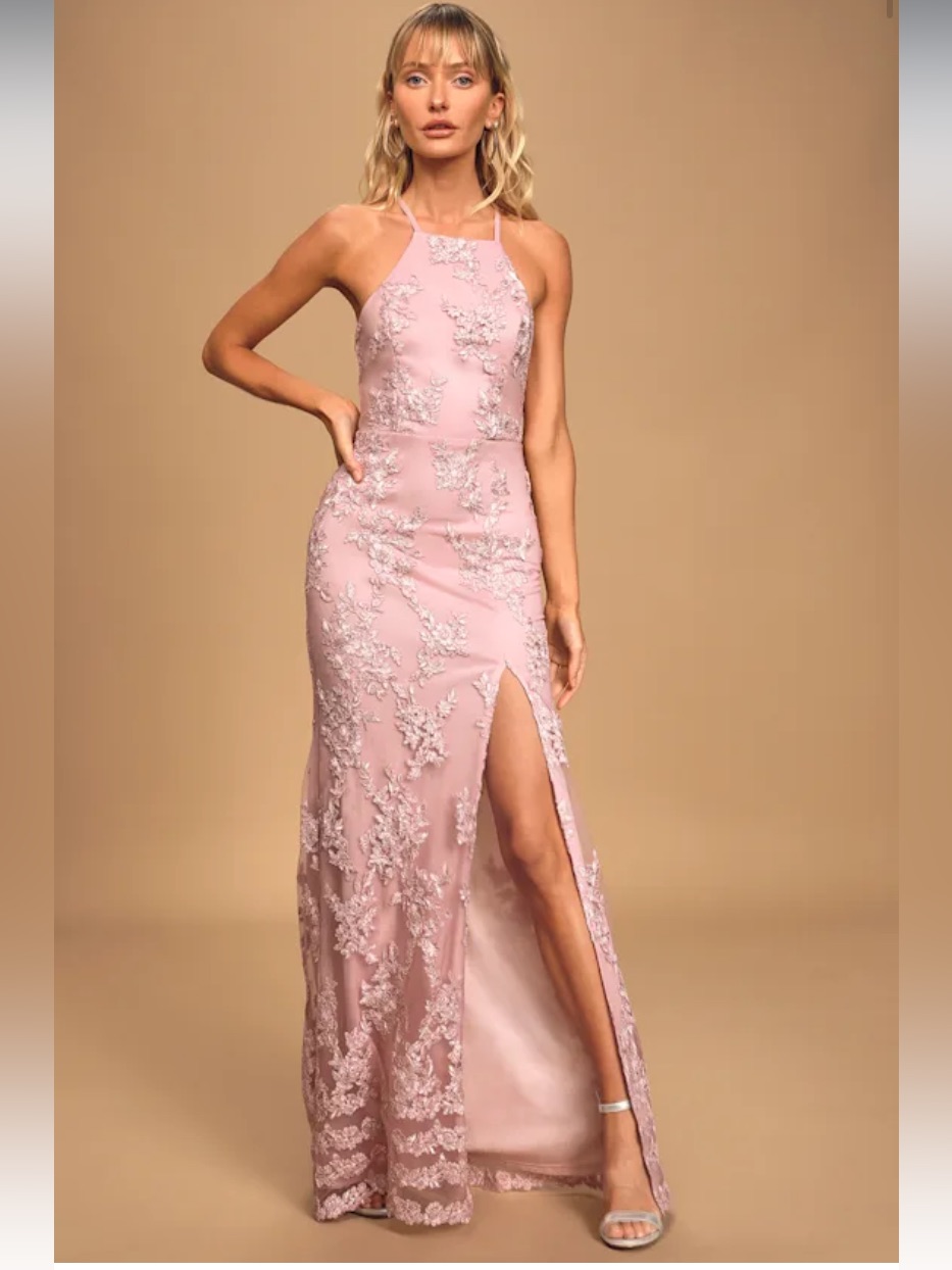 Lulus Dazzled Up Dusty Lavender Embroidered Backless Maxi Dress Size Small Prom